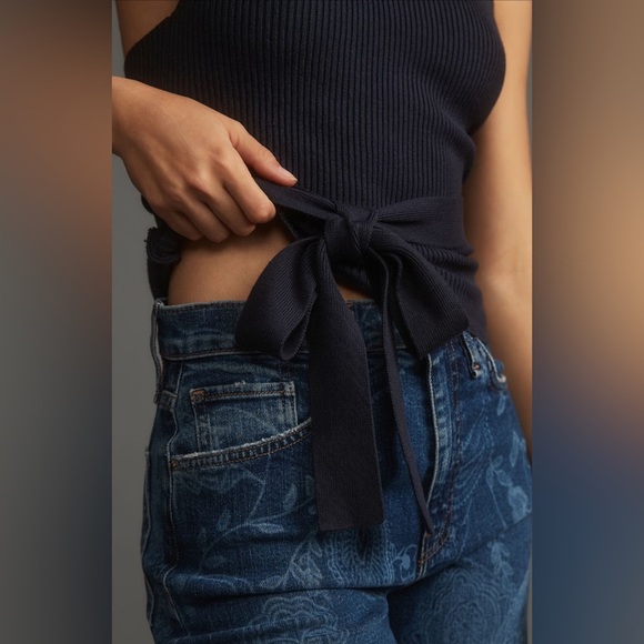 NWT! Anthropologie Navy Maeve Halter Wrap Sweater Tank - Size Medium 🎾 - Picture 2 of 6